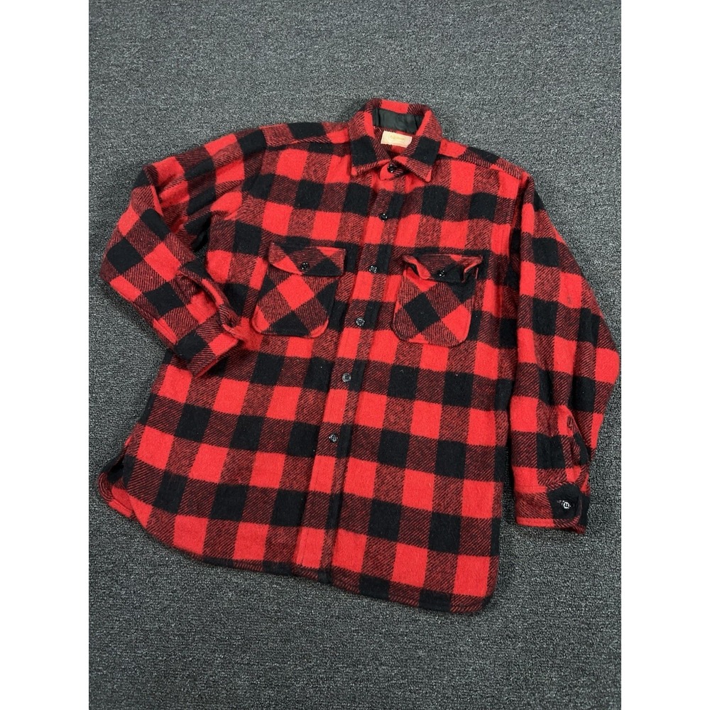 Vintage 60s Montgomery Ward Flannel‎ Shirt Large Mackinaw Sanforized Lumberjack